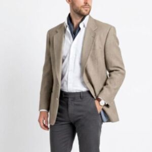 VTG 80s-90s Lavin Paris Men's Designer Beige Tan Texture Weave Suit Jacket Sz 45